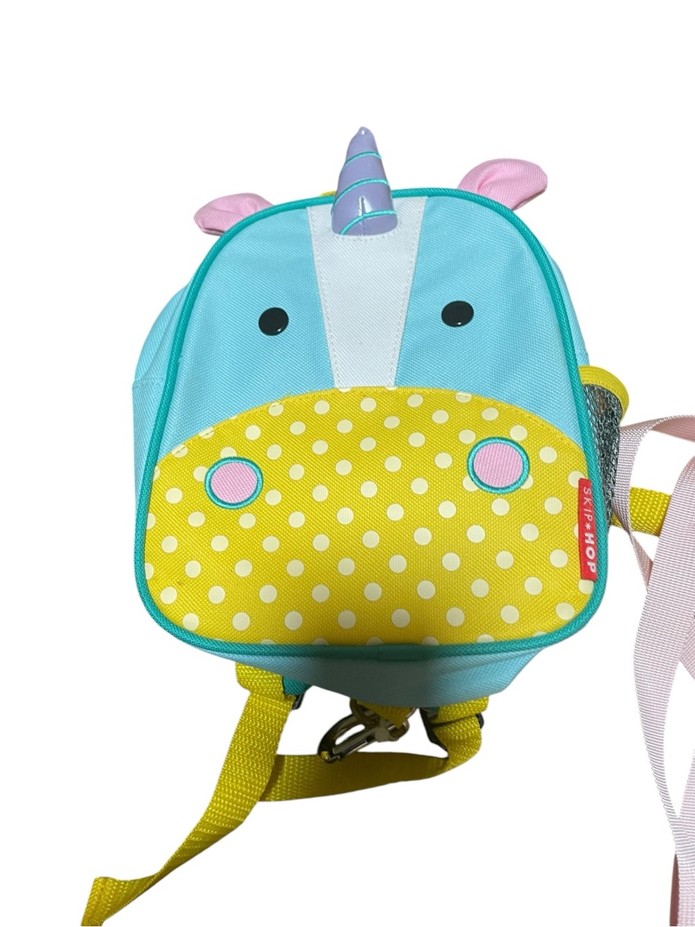 Skip Hop Turquoise Unicorn Mini Backpack with Yellow Polka Dot Pocket